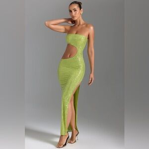 ALAMEA
Embellished Cut-Out Bandeau Maxi Dress in Pear Green